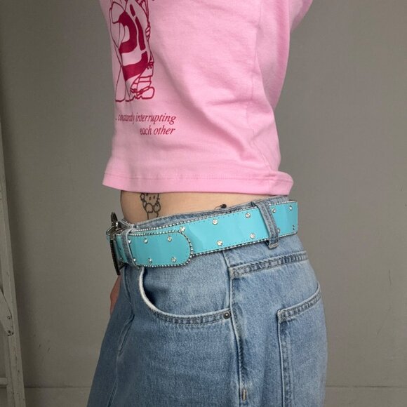 30” - Y2K Blue Rhinestone Belt - Picture 2 of 3